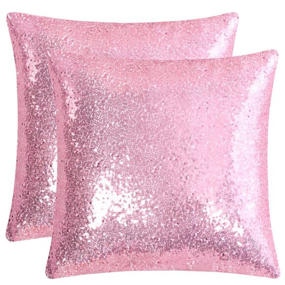 2pcs Pink Sequin Throw Pillow Covers Shiny Decor Cushion Covers - Picture 1 of 6
